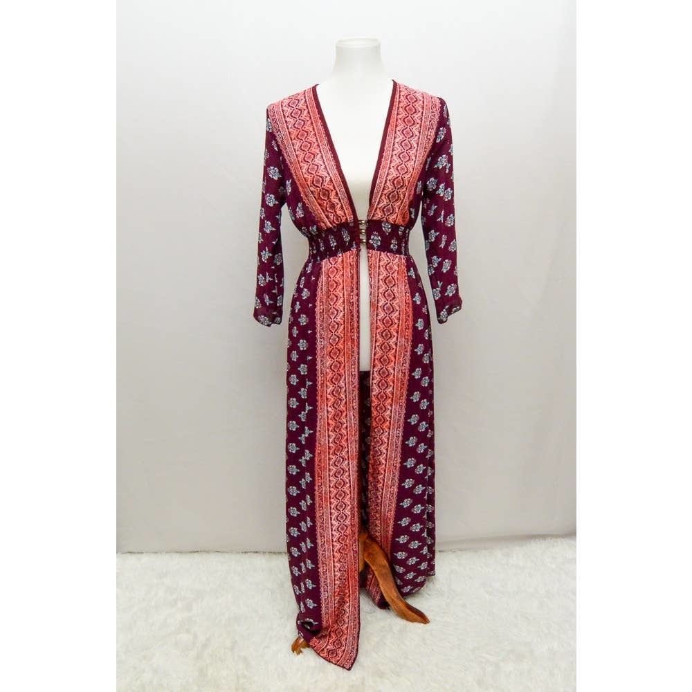 Miley & Molly womens duster dress long sleeve maroon S+